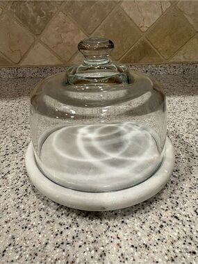 Glass Cloche Dome with White Marble Base